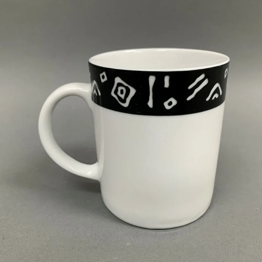 Exclusively Pier 1 One White Black Coffee Cup Mug‎ Symbols Signs